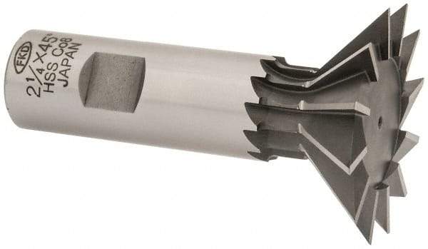 Interstate - 2-1/4" Diam x 1-1/16" Width of Cut, 45° Included Angle, Cobalt Dovetail Cutter - 1" Shank Diam, 2-11/16" Shank Length, 3-3/4" Overall Length - Industrial Tool & Supply