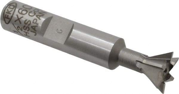 Interstate - 1/2" Diam x 7/32" Width of Cut, 60° Included Angle, Cobalt Dovetail Cutter - 3/8" Shank Diam, 2-1/8" Overall Length, Uncoated - Industrial Tool & Supply