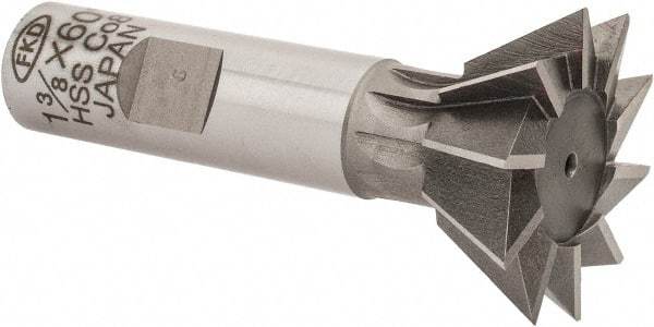 Interstate - 1-3/8" Diam x 9/16" Width of Cut, 60° Included Angle, Cobalt Dovetail Cutter - 5/8" Shank Diam, 2-7/8" Overall Length, Uncoated - Industrial Tool & Supply