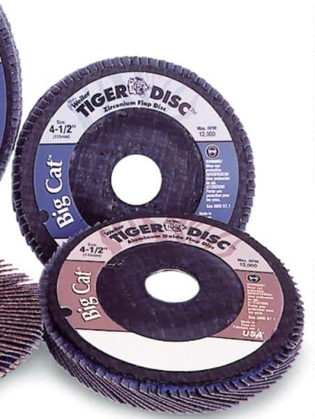 Weiler - 60 Grit, 7" Disc Diam, 7/8" Center Hole, Type 27 Zirconia Alumina Flap Disc - 8,600 Max RPM, Phenolic Backing, Arbor Attaching System, Coated - Industrial Tool & Supply