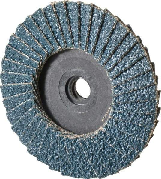 Weiler - 40 Grit, 3" Disc Diam, Type 29 Zirconia Alumina Flap Disc - 20,000 Max RPM, Plastic Backing, Quick Change Type S Attaching System, Coated - Industrial Tool & Supply