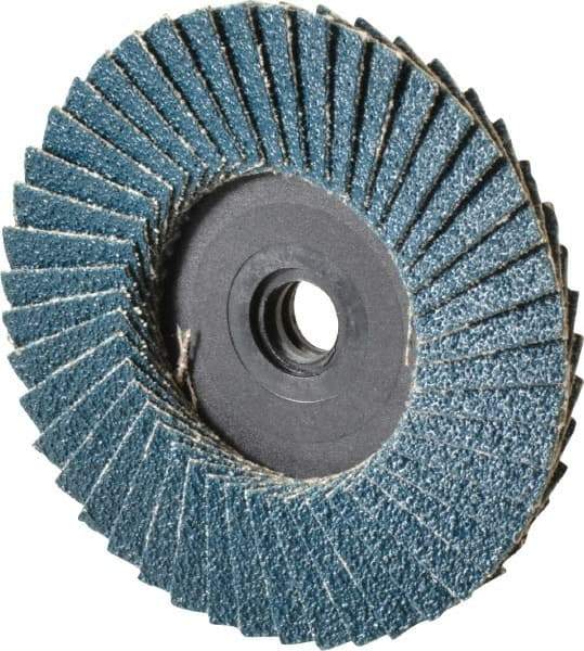 Weiler - 60 Grit, 3" Disc Diam, Type 27 Zirconia Alumina Flap Disc - 20,000 Max RPM, Plastic Backing, Quick Change Type S Attaching System, Coated - Industrial Tool & Supply