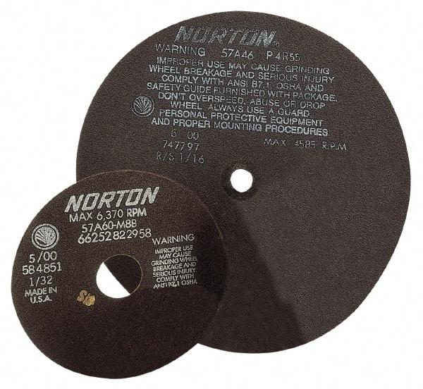 Norton - 12" 60 Grit Aluminum Oxide Cutoff Wheel - 1/16" Thick, 3" Arbor, 4,585 Max RPM - Industrial Tool & Supply