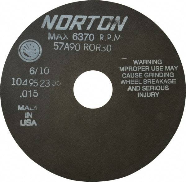 Norton - 6" 90 Grit Aluminum Oxide Cutoff Wheel - 0.015" Thick, 1-1/4" Arbor, 6,370 Max RPM, Use with Stationary Tools - Industrial Tool & Supply