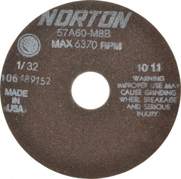 Norton - 6" 60 Grit Aluminum Oxide Cutoff Wheel - 1/32" Thick, 1-1/4" Arbor, 6,370 Max RPM, Use with Stationary Tools - Industrial Tool & Supply