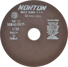 Norton - 7" 60 Grit Aluminum Oxide Cutoff Wheel - 1/32" Thick, 1-1/4" Arbor, 5,460 Max RPM, Use with Stationary Tools - Industrial Tool & Supply