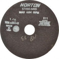 Norton - 7" 46 Grit Aluminum Oxide Cutoff Wheel - 1/16" Thick, 1-1/4" Arbor, 6,550 Max RPM, Use with Stationary Tools - Industrial Tool & Supply