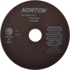 Norton - 7" 60 Grit Aluminum Oxide Cutoff Wheel - 1/16" Thick, 1-1/4" Arbor, 6,550 Max RPM, Use with Stationary Tools - Industrial Tool & Supply