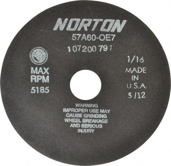 Norton - 7" 60 Grit Aluminum Oxide Cutoff Wheel - 1/16" Thick, 1-1/4" Arbor, 5,185 Max RPM, Use with Stationary Tools - Industrial Tool & Supply