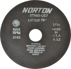 Norton - 7" 60 Grit Aluminum Oxide Cutoff Wheel - 1/16" Thick, 1-1/4" Arbor, 5,185 Max RPM, Use with Stationary Tools - Industrial Tool & Supply
