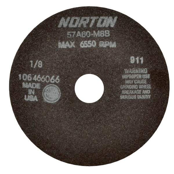 Norton - 7" 60 Grit Aluminum Oxide Cutoff Wheel - 1/8" Thick, 1-1/4" Arbor, 6,550 Max RPM, Use with Stationary Tools - Industrial Tool & Supply