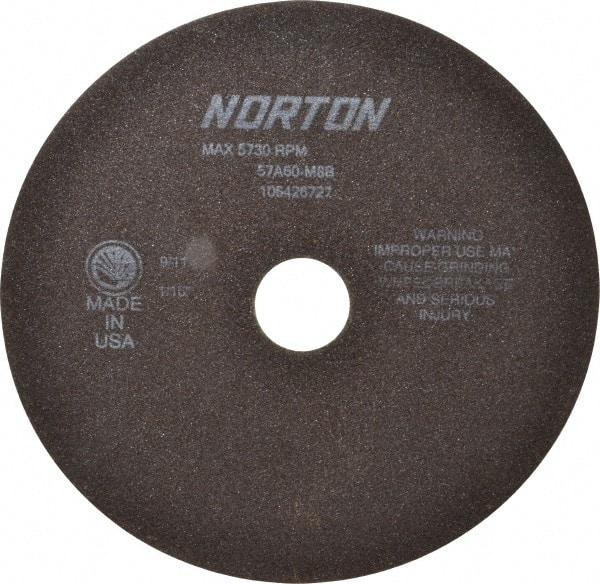 Norton - 8" 60 Grit Aluminum Oxide Cutoff Wheel - 1/16" Thick, 1-1/4" Arbor, 5,730 Max RPM, Use with Stationary Tools - Industrial Tool & Supply