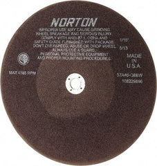 Norton - 10" 46 Grit Aluminum Oxide Cutoff Wheel - 1/16" Thick, 5/8" Arbor, 4,585 Max RPM, Use with Stationary Tools - Industrial Tool & Supply