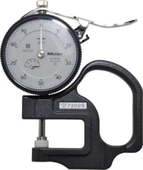 Mitutoyo - 0 to 1/2 Inch Measurement, 0.001 Inch Graduation, 1.1811 Inch Throat Depth, Dial Thickness Gage - 0.001 Inch Accuracy, 1.4 N Force, 2 Inch Dial Diameter - Industrial Tool & Supply