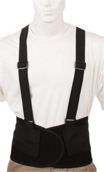 Valeo - Size L, Hook & Loop, Elastic Belt with Adjustable Shoulder Straps - 35 to 40" Waist, 9" Wide, Detachable Strap, Black - Industrial Tool & Supply