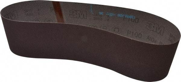 3M - 4" Wide x 36" OAL, 100 Grit, Aluminum Oxide Abrasive Belt - Aluminum Oxide, Fine, Coated, X Weighted Cloth Backing, Series 341D - Industrial Tool & Supply