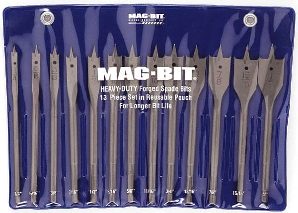 Mag-Bit - 1/4 to 1", 130° Point, Bright Finish, Carbon Steel Spade Drill Bit Set - Industrial Tool & Supply