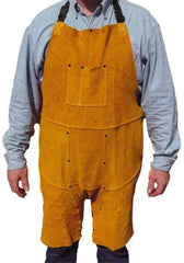 PRO-SAFE - 24 x 48" Flame Resistant/Retardant & Welding Split Leg Apron - Split Leather, 11 oz Material, Yellow, 0 Pockets - Industrial Tool & Supply