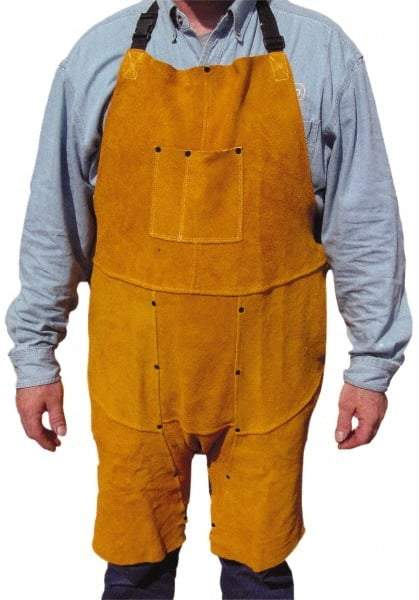 PRO-SAFE - 24 x 42" Flame Resistant/Retardant & Welding Split Leg Apron - Split Leather, 11 oz Material, Yellow, 0 Pockets - Industrial Tool & Supply