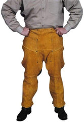 PRO-SAFE - Size Universal Leather with KevlarThread Flame Resistant/Retardant Chaps - No Pockets, Gold - Industrial Tool & Supply