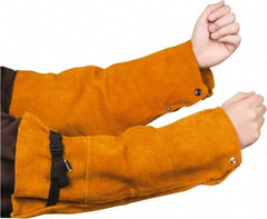 PRO-SAFE - Size Universal, Brown Leather Flame Retardant (with Adjustable Bicep Strap Wrist) - 18" Long Sleeve, Snaps at Wrist - Industrial Tool & Supply