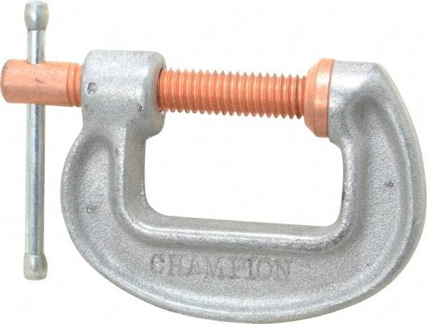 Made in USA - Light-Duty 1-1/2" Max Opening, 1-1/4" Throat Depth, Aluminum Alloy Standard C-Clamp - 850 Lb Capacity, 0" Min Opening, Standard Throat Depth - Industrial Tool & Supply