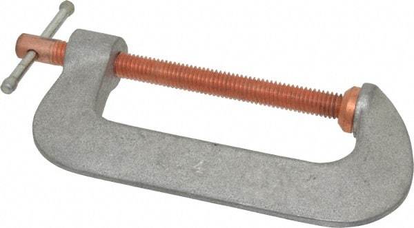 Made in USA - Light-Duty 4" Max Opening, 2" Throat Depth, Aluminum Alloy Standard C-Clamp - 1,500 Lb Capacity, 0" Min Opening, Standard Throat Depth - Industrial Tool & Supply