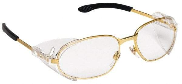 MCR Safety - Clear Lenses, Framed Safety Glasses - Scratch Resistant, Gold Metal Frame, Size Universal, Wrap Around - Industrial Tool & Supply