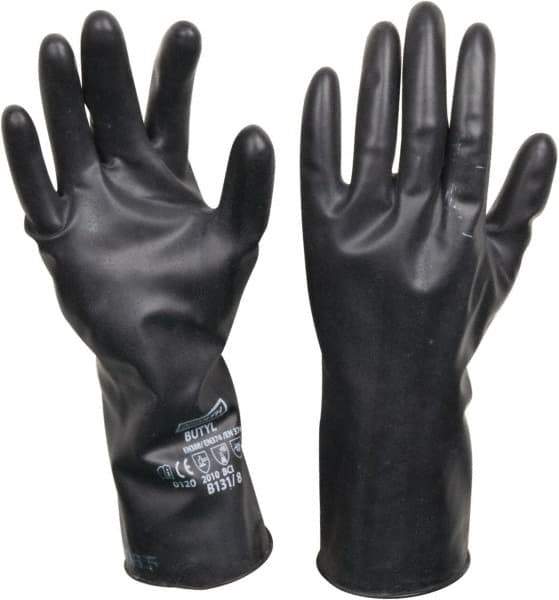 North - Size M (8), 11" Long, 13 mil Thick, Butyl Chemical Resistant Gloves - Smooth Finish, Gauntlet Cuff, Black - Industrial Tool & Supply