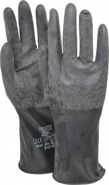 North - Size M (8), 14" Long, 17 mil Thick, Butyl Chemical Resistant Gloves - Textured Finish, Rolled Cuff, Black - Industrial Tool & Supply