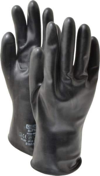 North - Size L (9), 11" Long, 16 mil Thick, Butyl Chemical Resistant Gloves - Smooth Finish, Rolled Cuff, Black - Industrial Tool & Supply