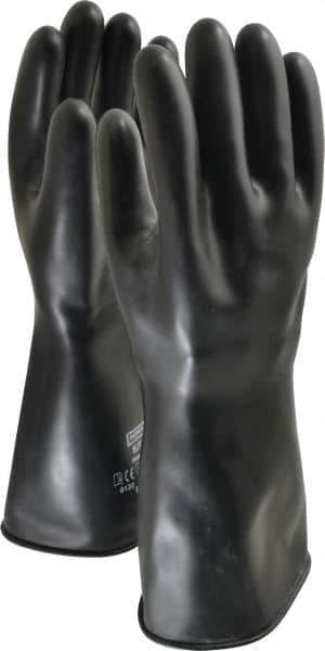 North - Size L (9), 14" Long, 32 mil Thick, Butyl Chemical Resistant Gloves - Smooth Finish, Rolled Cuff, Black - Industrial Tool & Supply