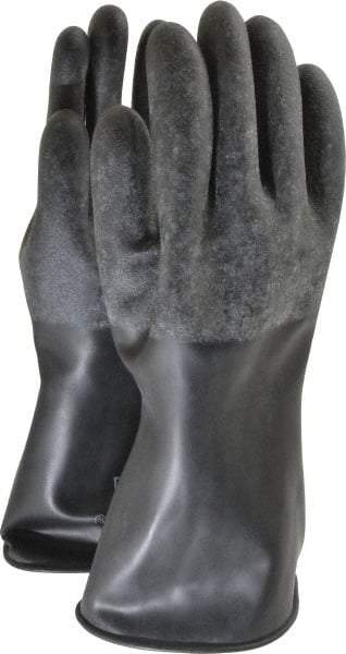 North - Size XL (10), 14" Long, 32 mil Thick, Butyl Chemical Resistant Gloves - Textured Finish, Rolled Cuff, Black - Industrial Tool & Supply