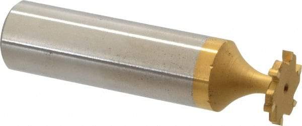 Made in USA - 1/2" Diam x 1/16" Face Width, Carbide-Tipped, 6 Teeth, Shank Connection Woodruff Keyseat Cutter - TiN Finish, 2-1/16" OAL x 1/2" Shank, Straight Teeth, ANSI 204, Old Standard 1 - Industrial Tool & Supply