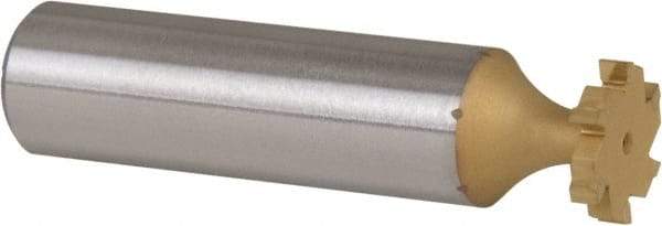 Made in USA - 1/2" Diam x 3/32" Face Width, Carbide-Tipped, 6 Teeth, Shank Connection Woodruff Keyseat Cutter - TiN Finish, 2-3/32" OAL x 1/2" Shank, Straight Teeth, ANSI 304, Old Standard 2 - Industrial Tool & Supply