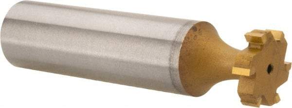 Made in USA - 1/2" Diam x 1/8" Face Width, Carbide-Tipped, 6 Teeth, Shank Connection Woodruff Keyseat Cutter - TiN Finish, 2-1/8" OAL x 1/2" Shank, Straight Teeth, ANSI 404, Old Standard 3 - Industrial Tool & Supply