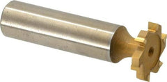 Made in USA - 3/4" Diam x 1/8" Face Width, Carbide-Tipped, 6 Teeth, Shank Connection Woodruff Keyseat Cutter - TiN Finish, 2-1/8" OAL x 1/2" Shank, Straight Teeth, ANSI 406, Old Standard 7 - Industrial Tool & Supply