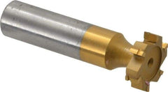 Made in USA - 3/4" Diam x 3/16" Face Width, Carbide-Tipped, 6 Teeth, Shank Connection Woodruff Keyseat Cutter - TiN Finish, 2-3/16" OAL x 1/2" Shank, Straight Teeth, ANSI 606, Old Standard 9 - Industrial Tool & Supply