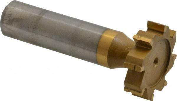 Made in USA - 1" Diam x 1/4" Face Width, Carbide-Tipped, 8 Teeth, Shank Connection Woodruff Keyseat Cutter - TiN Finish, 2-1/4" OAL x 1/2" Shank, Straight Teeth, ANSI 808, Old Standard 15 - Industrial Tool & Supply