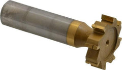 Made in USA - 1" Diam x 1/4" Face Width, Carbide-Tipped, 8 Teeth, Shank Connection Woodruff Keyseat Cutter - TiN Finish, 2-1/4" OAL x 1/2" Shank, Straight Teeth, ANSI 808, Old Standard 15 - Industrial Tool & Supply