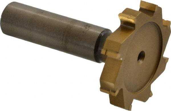 Made in USA - 1-1/2" Diam x 1/4" Face Width, Carbide-Tipped, 8 Teeth, Shank Connection Woodruff Keyseat Cutter - TiN Finish, 2-1/4" OAL x 1/2" Shank, Straight Teeth, ANSI 812, Old Standard 24 - Industrial Tool & Supply