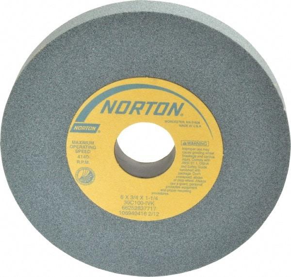 Norton - 6" Diam x 1-1/4" Hole x 3/4" Thick, I Hardness, 100 Grit Surface Grinding Wheel - Silicon Carbide, Type 1, Fine Grade, 4,140 Max RPM, Vitrified Bond, No Recess - Industrial Tool & Supply