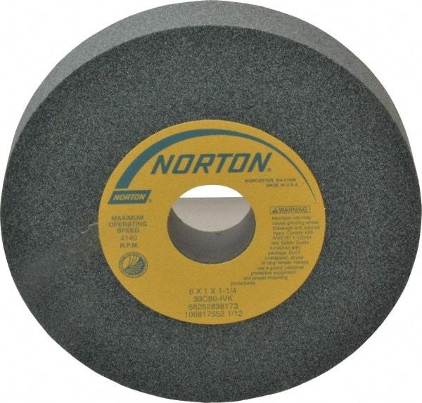 Norton - 6" Diam x 1-1/4" Hole x 1" Thick, I Hardness, 80 Grit Surface Grinding Wheel - Silicon Carbide, Type 1, Medium Grade, 4,140 Max RPM, Vitrified Bond, No Recess - Industrial Tool & Supply