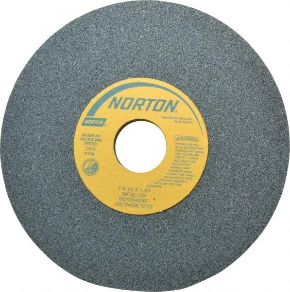Norton - 7" Diam x 1-1/4" Hole x 1/4" Thick, J Hardness, 80 Grit Surface Grinding Wheel - Silicon Carbide, Type 1, Medium Grade, 3,600 Max RPM, Vitrified Bond, No Recess - Industrial Tool & Supply