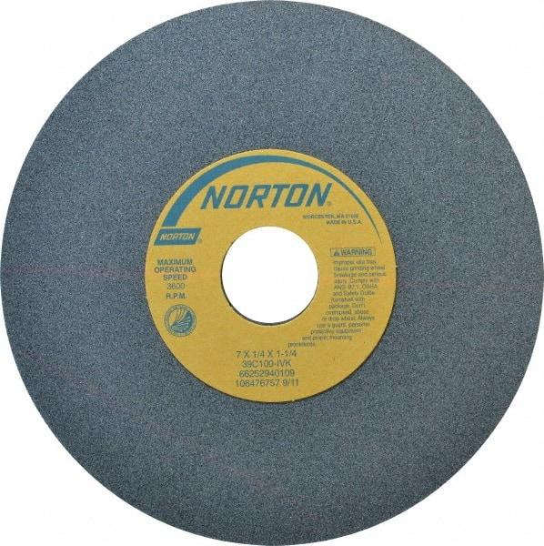 Norton - 7" Diam x 1-1/4" Hole x 1/4" Thick, I Hardness, 100 Grit Surface Grinding Wheel - Silicon Carbide, Type 1, Fine Grade, 3,600 Max RPM, Vitrified Bond, No Recess - Industrial Tool & Supply