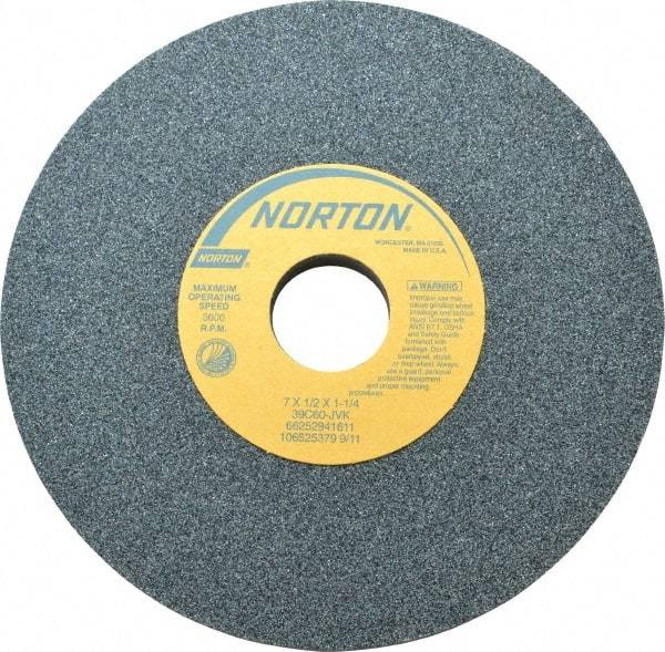 Norton - 7" Diam x 1-1/4" Hole x 1/2" Thick, J Hardness, 60 Grit Surface Grinding Wheel - Silicon Carbide, Type 1, Medium Grade, 3,600 Max RPM, Vitrified Bond, No Recess - Industrial Tool & Supply