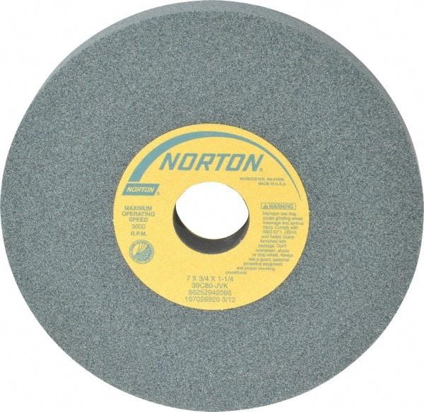 Norton - 7" Diam x 1-1/4" Hole x 3/4" Thick, J Hardness, 80 Grit Surface Grinding Wheel - Silicon Carbide, Type 1, Medium Grade, 3,600 Max RPM, Vitrified Bond, No Recess - Industrial Tool & Supply