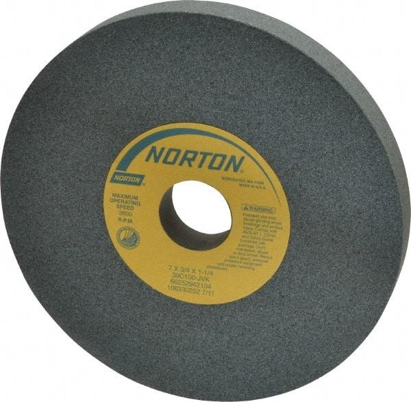 Norton - 7" Diam x 1-1/4" Hole x 3/4" Thick, J Hardness, 100 Grit Surface Grinding Wheel - Silicon Carbide, Type 1, Fine Grade, 3,600 Max RPM, Vitrified Bond, No Recess - Industrial Tool & Supply
