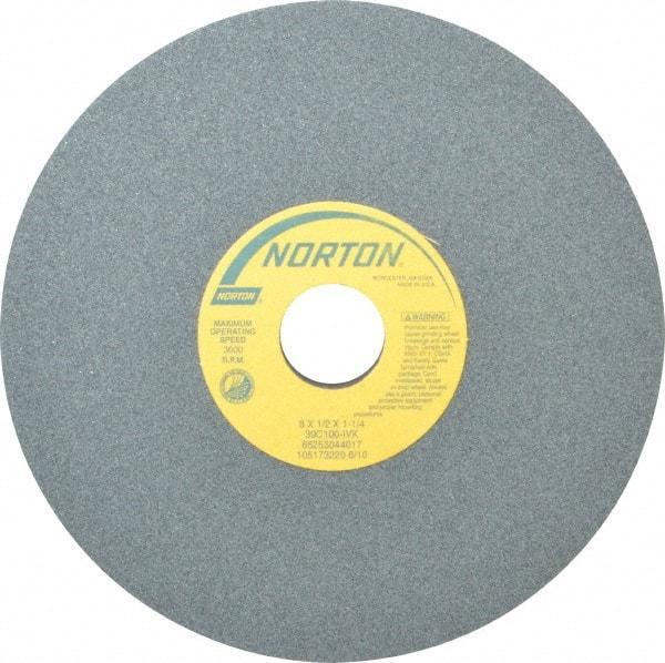 Norton - 8" Diam x 1-1/4" Hole x 1/2" Thick, I Hardness, 100 Grit Surface Grinding Wheel - Silicon Carbide, Type 1, Fine Grade, 3,600 Max RPM, Vitrified Bond, No Recess - Industrial Tool & Supply