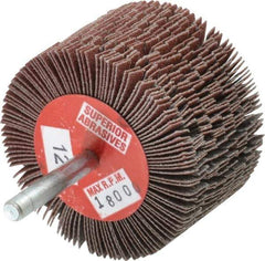 Superior Abrasives - 2-1/2" Diam x 1-1/2" Face Width, Fine Aluminum Oxide Coated Mounted Flap Wheel - 1/4" Shank Mount, 120 Grit, J Weighted Cloth Backing, 9,000 Max RPM - Industrial Tool & Supply